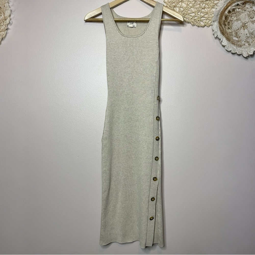 Hippie Rose Ribbed Knit Sleeveless Midi Sweater Dress (Beige) - Small